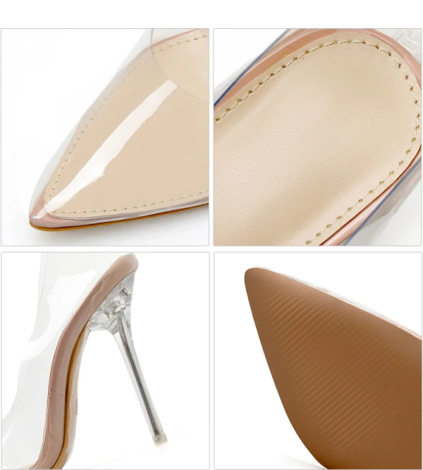 Sexy Transparent Beige Cocktail Escarpins 2020 10 cm Talons Aiguilles À Bout Pointu Escarpins