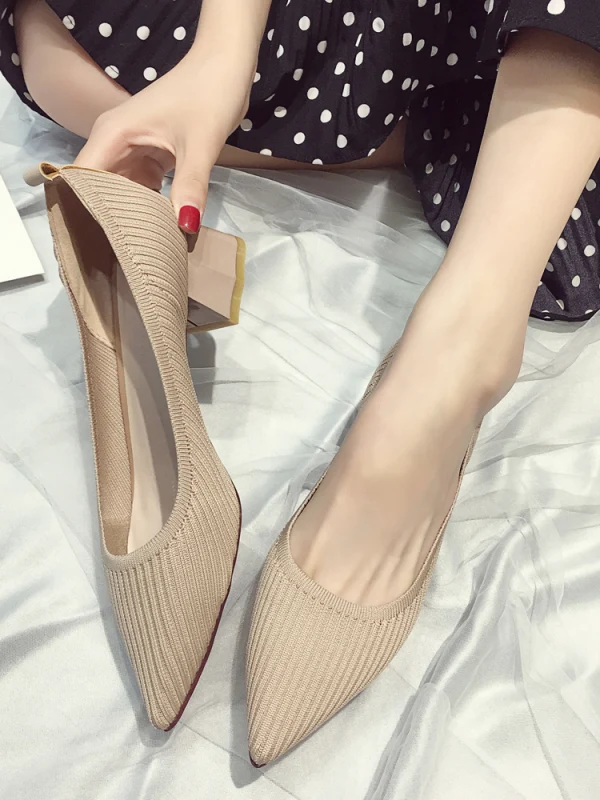 Simple Noire Désinvolte Tresser Escarpins 2020 4 cm Talons Épais À Bout Pointu Talon Bas Escarpins