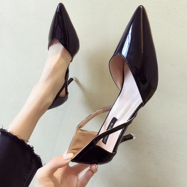 Abordable Noire Désinvolte Chaussures Femmes 2020 9 cm Talons Aiguilles À Bout Pointu Talons