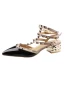 Fashion Beige Street Wear Rivet Womens Sandals 2020 Ankle Strap 4 cm Thick Heels Pointed Toe Low Heel Sandals