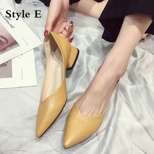 Schlicht Gelb Freizeit Strass Damenschuhe 2020 3 cm Thick Heels Low Heel Spitzschuh