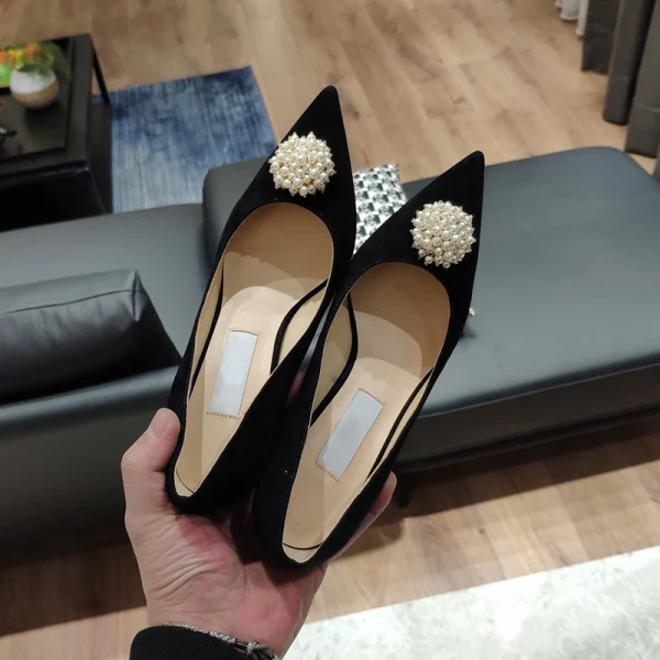 Chic Noire Bureau OL Escarpins 2020 Perle 9 cm Talons Aiguilles À Bout Pointu Escarpins
