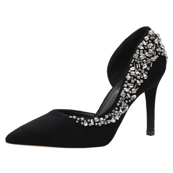 Mode Röd Afton Damskor 2020 Rhinestone 9 cm Stilettklackar Spetsiga Klackskor