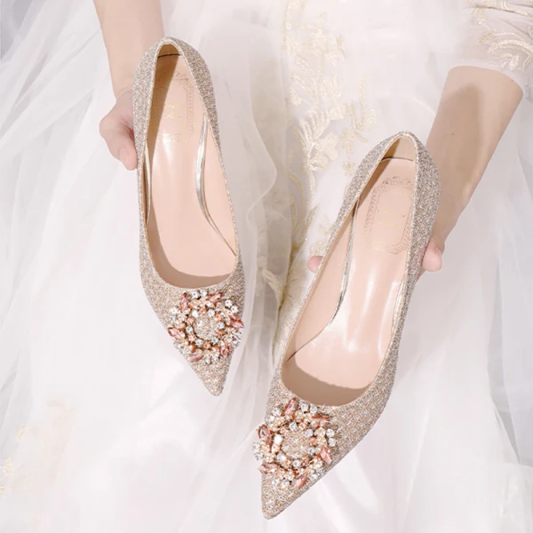 Bling Bling Gold Crystal Wedding Shoes 2020 Rhinestone 8 cm Stiletto Heels Pointed Toe Wedding Pumps