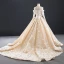 Luxury / Gorgeous Champagne Lace Butterfly Wedding Dresses 2020 A-Line / Princess Off-The-Shoulder Long Sleeve Backless Chapel Train