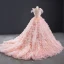 Luxury / Gorgeous Lovely Candy Pink Sequins Wedding Dresses 2023 Ball Gown Scoop Neck Sleeveless Backless Cascading Ruffles Chapel Train