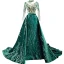 Haut de Gamme Vert Foncé Daim Robe De Soirée 2023 Trompette / Sirène Col Haut Fait main Perlage Paillettes En Dentelle Manches Longues Dos Nu Watteau Train Robe De Ceremonie
