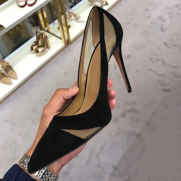 Enkla Elfenben Kontors OL Pumps 2020 Mocka 9 cm Stilettklackar Spetsiga Pumps