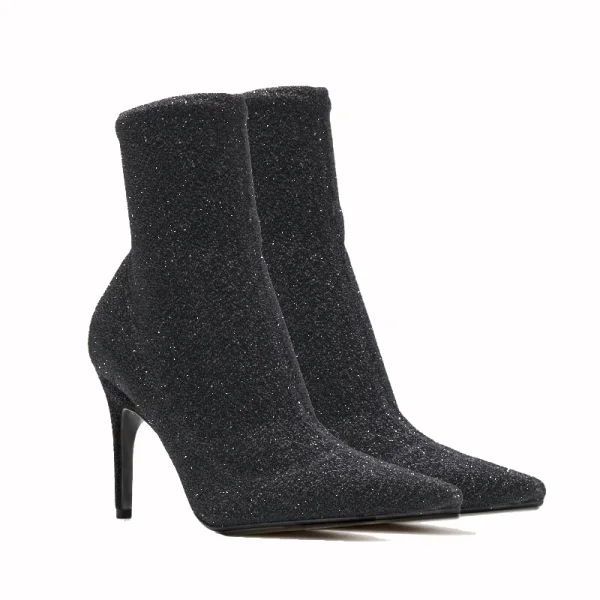 Charming Black Casual Glitter Womens Boots 2020 9 cm Stiletto Heels Pointed Toe Boots