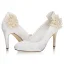 Eleganta Elfenben Satin Spets Pärla Brudskor 2021 8 cm Stilettklackar Spetsiga Bröllop Pumps Högklackade
