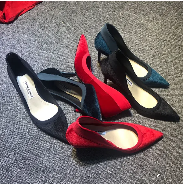 Modest / Simple Casual Burgundy Suede Pumps 2020 8 cm Stiletto Heels Pointed Toe Pumps