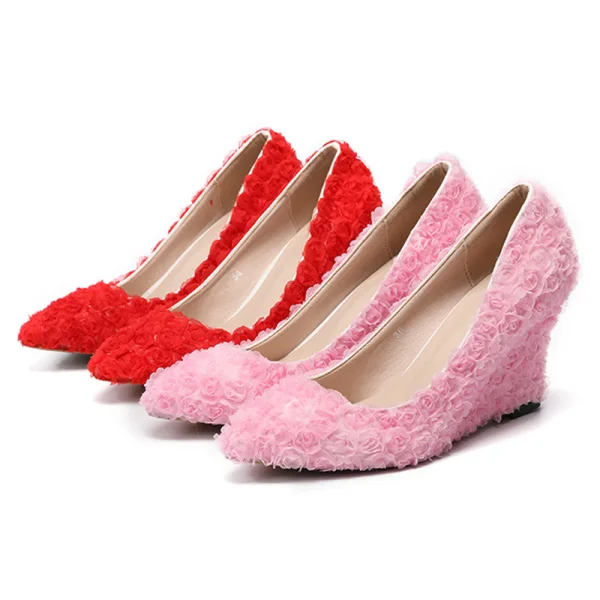Chic / Belle Rouge Promo Chaussures Femmes 2020 Appliques 8 cm À Bout Pointu Compensées
