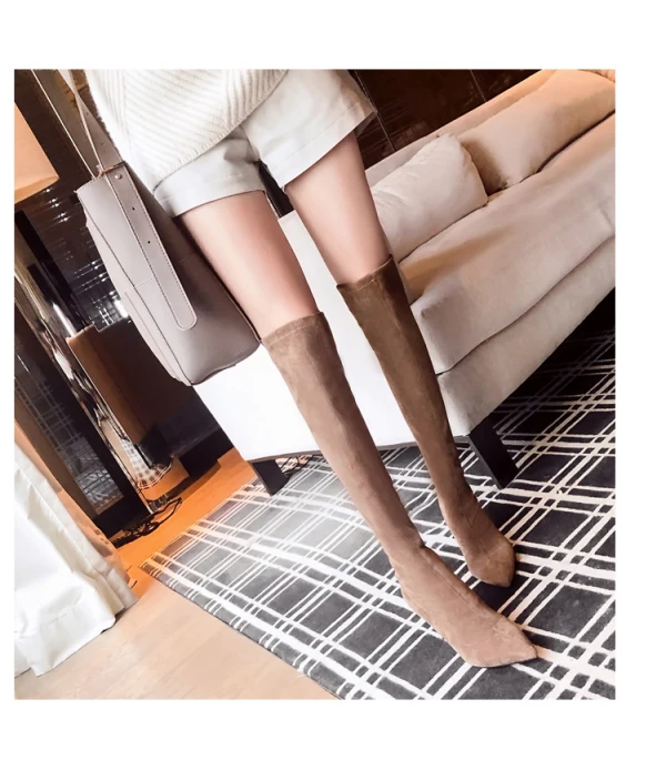 High-end Black Street Wear Suede Womens Boots 2020 Leather 8 cm Stiletto Heels Pointed Toe Boots