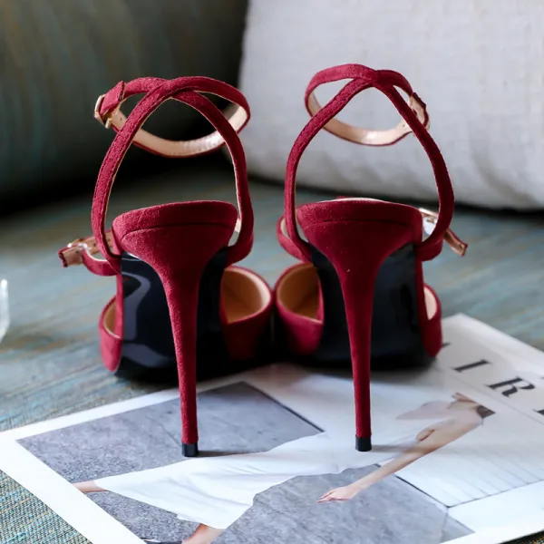 Mode Nues Vêtement de rue Cuir Sandales Femme 2020 Bride Cheville 10 cm Talons Aiguilles À Bout Pointu Sandales