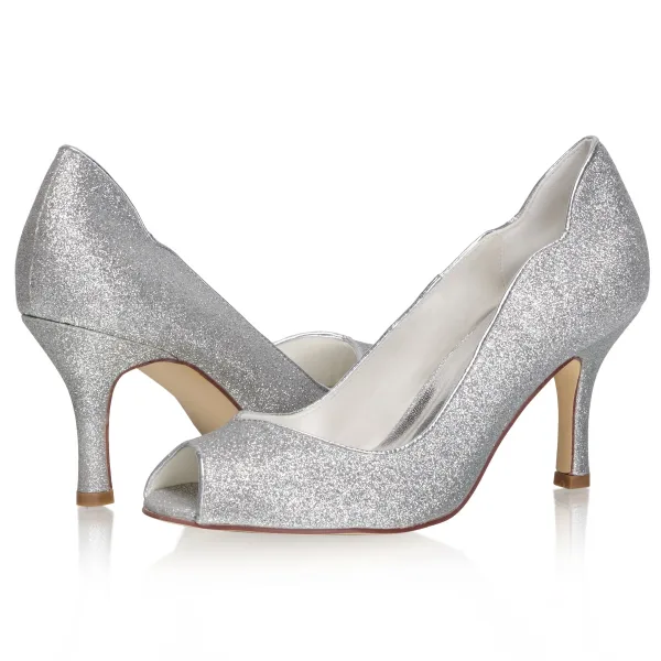 Scintillantes Argenté Glitter Chaussure De Mariée 2021 8 cm Mariage Talons Aiguilles Peep Toes / Bout Ouvert Talons Hauts