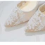 Snygga / Fina Elfenben Spets Blomma Brudskor 2020 Läder 8 cm Stilettklackar Spetsiga Pierced Bröllop Pumps