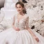 Luxury / Gorgeous Ivory Wedding Dresses 2020 Ball Gown Scoop Neck Beading Lace Flower Long Sleeve Backless Cathedral Train
