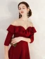 Chic / Belle Noire Robe De Soirée 2020 Princesse Daim Encolure Dégagée 1/2 Manches Mi-Longues Robe De Ceremonie