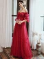 Charmant Bordeaux Robe De Soirée 2020 Princesse De l'épaule Perlage Paillettes En Dentelle Fleur 1/2 Manches Dos Nu Longue Robe De Ceremonie