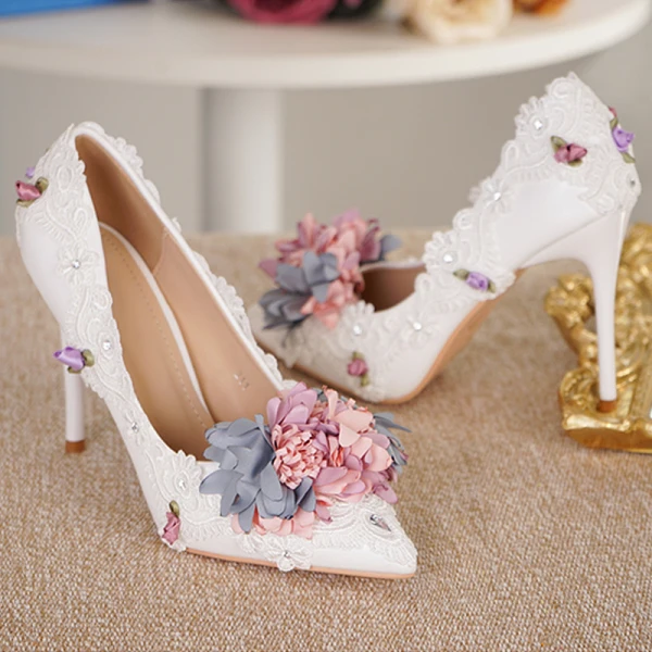 Elegant Ivory Wedding Shoes 2018 Wedding Handmade  Flower 11 cm Stiletto Heels Pointed Toe Pumps