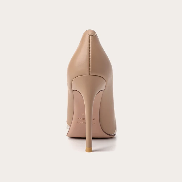 Elegant Beige Evening Party Pearl Pumps 2021 Leather 10 cm Stiletto Heels Pointed Toe Pumps High Heels