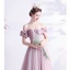 Elegant Dusky Pink Prom Dresses 2021 A-Line / Princess Off-The-Shoulder Glitter Beading Crystal Short Sleeve Backless Floor-Length / Long Prom Formal Dresses