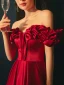 Charming Burgundy Prom Dresses 2021 A-Line / Princess Ruffle Off-The-Shoulder Short Sleeve Backless Floor-Length / Long Prom Formal Dresses