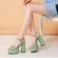 Mode Salbeigrün Strassenmode Sandalen Damen 2021 Leder Knöchelriemen 14 cm Thick Heels Peeptoes Sandaletten Hochhackige