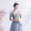 Chic / Belle Gris Robe De Bal 2021 Princesse Encolure Carrée Manches Courtes Dos Nu Perlage Perle En Dentelle Fleur Longue Promo Robe De Ceremonie