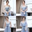 Modest / Simple Sky Blue Bow Sash Bridesmaid Dresses 2021 A-Line / Princess Short Sleeve Backless Floor-Length / Long Wedding Party Dresses
