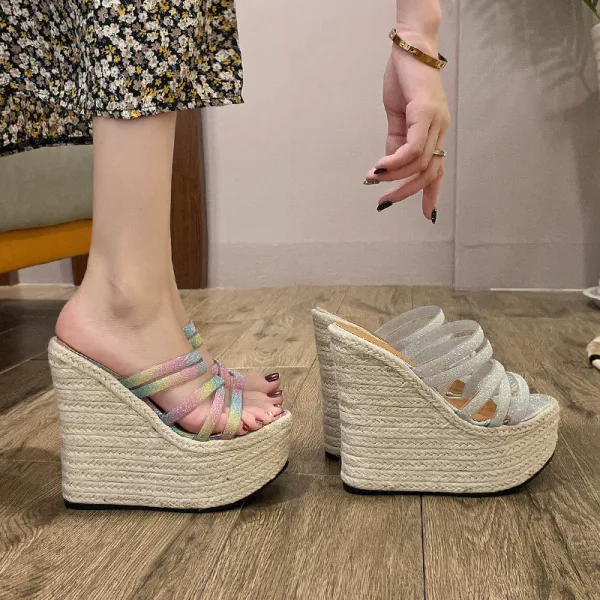 Fashion Multi-Colors Street Wear Braid Womens Sandals 2021 16 cm Platform Wedges Open / Peep Toe Sandals
