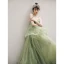 Chic / Beautiful Cascading Ruffles Sage Green Prom Dresses 2021 A-Line / Princess Spaghetti Straps Sleeveless Backless Court Train Prom Formal Dresses