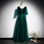 Vintage / Retro Dark Green Prom Dresses 2021 A-Line / Princess V-Neck 1/2 Sleeves Backless Floor-Length / Long Prom Formal Dresses