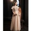 Charmant Doré Étoile Paillettes Robe De Bal 2021 Princesse Col Haut Perlage Manches Courtes Dos Nu Noeud Longue Promo Robe De Ceremonie