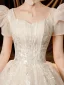 Charmant Ivory / Creme Glanz Brautkleider / Hochzeitskleider 2021 Ballkleid Eckiger Ausschnitt Perlenstickerei Pailletten Spitze Blumen Kurze Ärmel Rückenfreies Königliche Schleppe Hochzeit