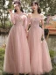 Chic / Beautiful Blushing Pink Bridesmaid Dresses 2021 A-Line / Princess Scoop Neck Beading Rhinestone Sequins Short Sleeve Backless Floor-Length / Long Bridesmaid Wedding Party Dresses