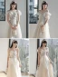 Chic / Beautiful White Bridesmaid Dresses 2021 A-Line / Princess Square Neckline Pearl Short Sleeve Tea-length Bridesmaid Wedding Party Dresses