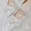Charmant Ivoire Chaussure De Mariée 2021 Cuir Perle Faux Diamant Noeud 10 cm Talons Aiguilles À Bout Pointu Mariage Escarpins Talons Hauts