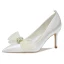 Elegant Ivory Pearl Bow Wedding Shoes 2021 Leather 8 cm Stiletto Heels Pointed Toe Wedding Pumps High Heels