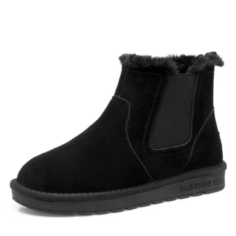 Mode Stövlar Dam 2017 Svarta Mocka Stövletter Läder Casual Vinter Platt Snow Boots