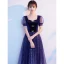 Bling Bling Bleu Roi Étoile Paillettes Faux Diamant Noeud Robe De Bal 2021 Princesse Encolure Carrée Manches Courtes Dos Nu Longue Promo Robe De Ceremonie