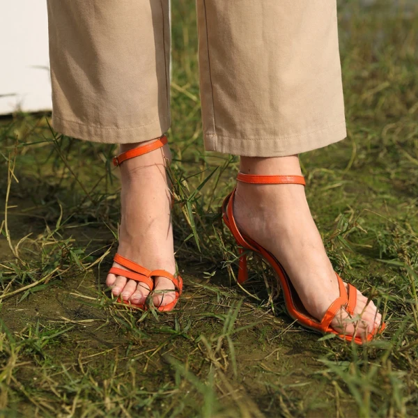 Modest / Simple Orange Street Wear Womens Sandals 2021 10 cm Stiletto Heels Ankle Strap Open / Peep Toe Sandals High Heels