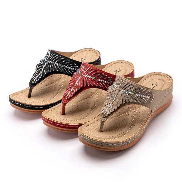 Bohemia Beige Beach Casual Rhinestone Slipper & Flip flops 2021 Open / Peep Toe Flat Womens Sandals