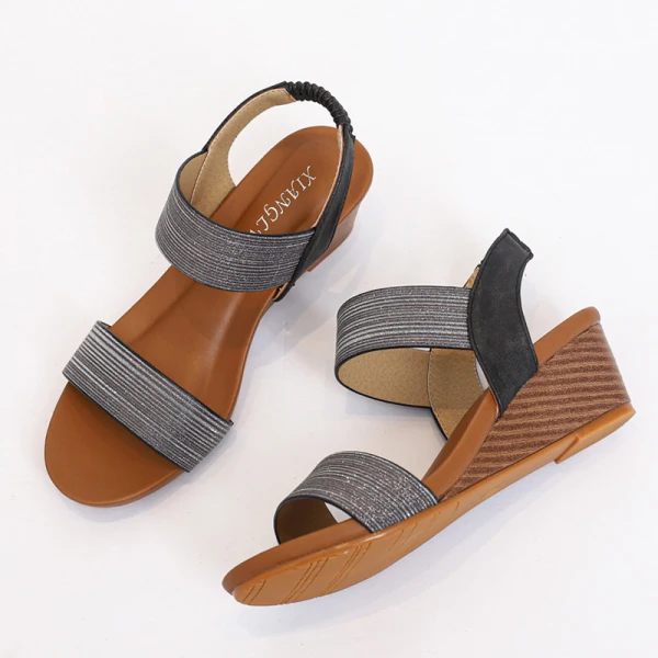 Fashion Gold Street Wear Ankle Strap Womens Sandals 2021 5 cm Wedges Open / Peep Toe Sandals