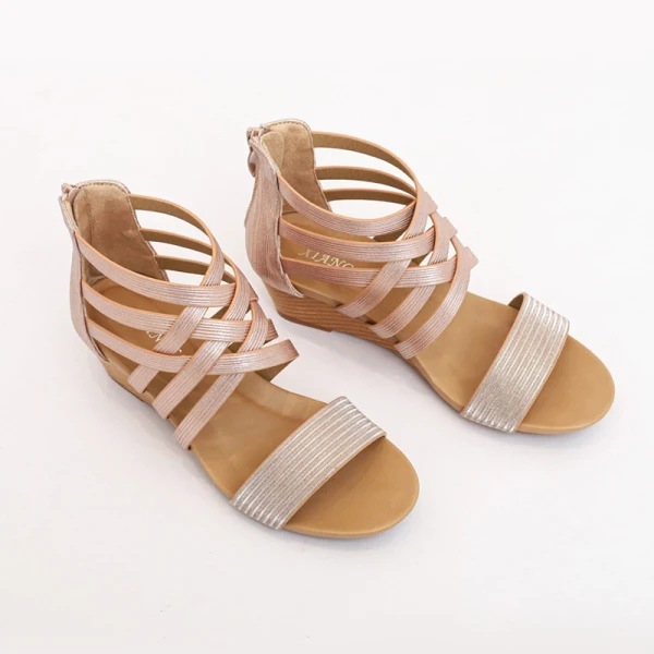 Bohemia Chic / Beautiful Gold Street Wear Womens Sandals 2021 5 cm Wedges Open / Peep Toe Sandals