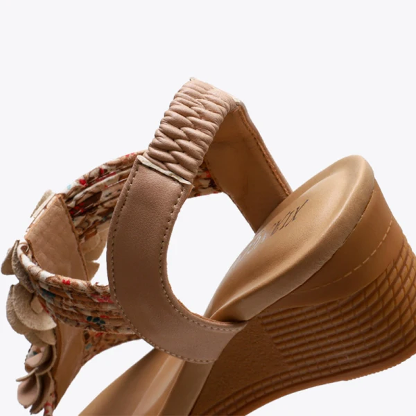 Mode Marron Désinvolte T-Strap Fleur Sandales Femme 2021 5 cm Compensées Peep Toes / Bout Ouvert Sandales Talons Hauts