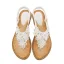 Bohemia Beige Street Wear Beach Flat Womens Sandals 2021 Pearl Rhinestone Lace Flower Open / Peep Toe Sandals