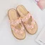 Bohemia Beige Summer Beach Flat Womens Sandals 2021 Pearl Rhinestone Lace Flower Open / Peep Toe Sandals