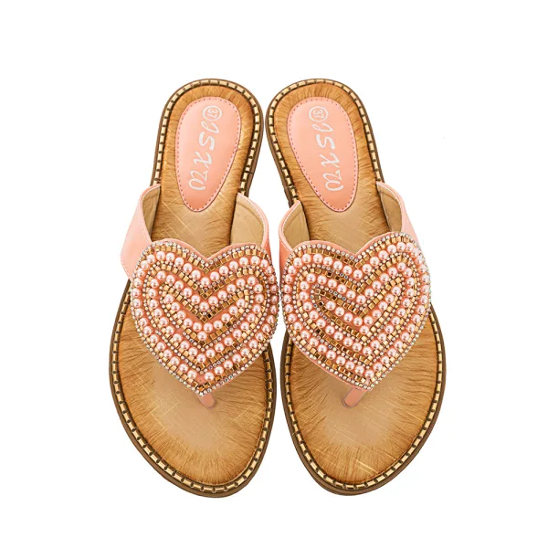 Schöne Weiß Sommer Perle Strass Strand Flache Sandalen Damen 2021 Peeptoes Sandaletten