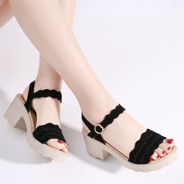 Chic / Beautiful Green Summer Street Wear Suede Womens Sandals 2021 6 cm Thick Heels Open / Peep Toe Sandals